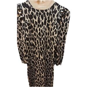 Just Taylor Leopard Print Mock Neck Knit long sleeve dress Women's Beige Brown